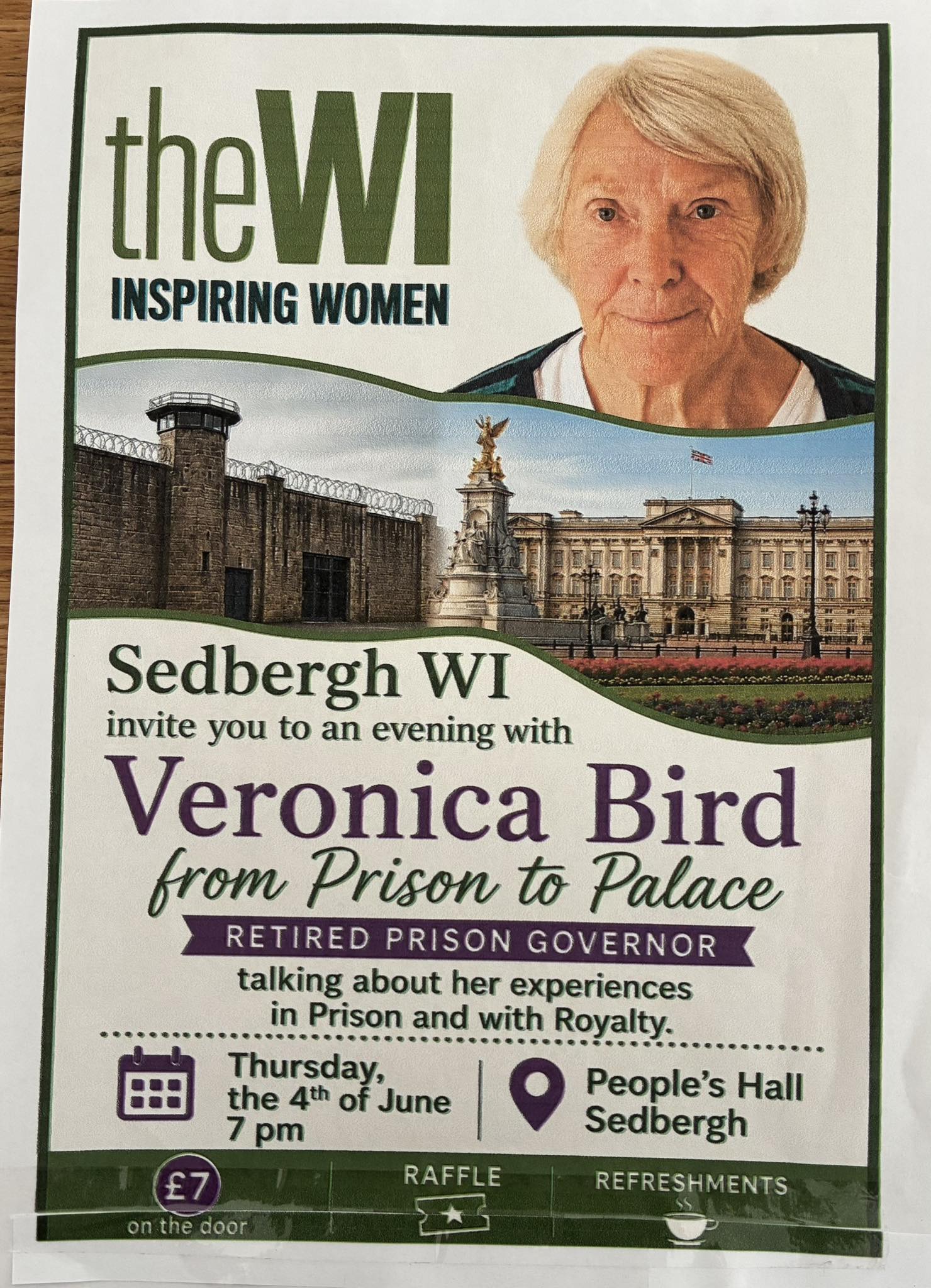 Sedbergh WI invite you to an evening with Veronica Bird from Prison to Palace